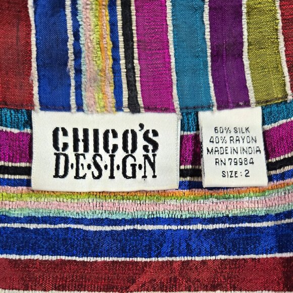 Vintage Chico's Design Silk Blend Multicolor Stripe Textured Jacket Eclectic - Picture 7 of 8